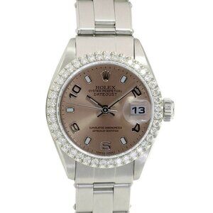 ORIGINAL ROLEX LADIES WATCH S. STEEL SALMON ARABIC DIAL W/ DIAMOND BEZEL OYSTER